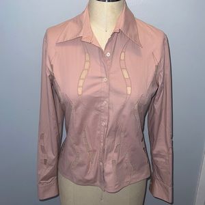 Pretty Mauve Exetera Button Down Top  Cutouts are lined with Mesh